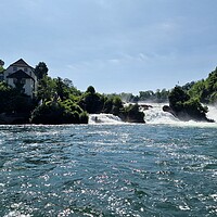 Buy canvas prints of View of Rhine falls (Rheinfalls).The famous rhine falls in the swiss near the city of Schaffhausen by Irena Chlubna