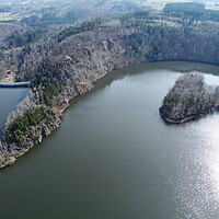 Buy canvas prints of Aerial view of dam near the town of Sec, Czech Republic.  by Irena Chlubna