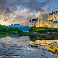 Buy canvas prints of Enigmatic Eilean Donan Castle at Sunset by Paul E Williams