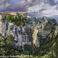 Buy canvas prints of The Beautiful  Meteora Monastery  of Varlaam at Sunrise by Paul E Williams
