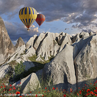 Buy canvas prints of Hot Air Balloons Over the Spectacular Rock Formations of Cappado by Paul E Williams