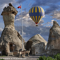 Buy canvas prints of Hot Air Balloons Over Fairy Chimney Police Station Cappadocia by Paul E Williams