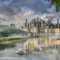 Buy canvas prints of The impressive iconic Chateau de Chambord in early morning mist by Paul E Williams