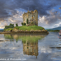Buy canvas prints of The Picturesque Scottish Stalker Castle on it Loch Island by Paul E Williams