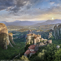 Buy canvas prints of The Spectacular Rock Top Meteora Monastery of Rosanou at Sunrise by Paul E Williams