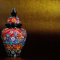 Buy canvas prints of Jar With Lid on Gold by Jean Gilmour