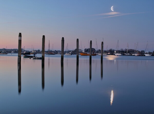 Moon down over Brightlingsea Hard  Picture Board by Tony lopez
