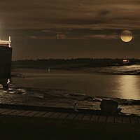 Buy canvas prints of Moon down over the Brightlingsea Harbour at low tide  by Tony lopez