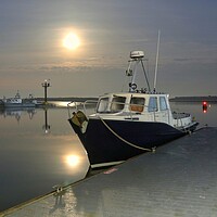 Buy canvas prints of Moon down colours  over Brightlingsea Harbour  by Tony lopez