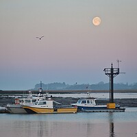 Buy canvas prints of Moon down over Brightlingsea Harbour  by Tony lopez