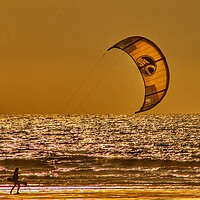 Buy canvas prints of Kite surfing on a Golden Perranporth beach  by Tony lopez
