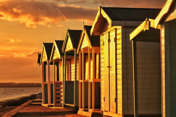 Beach hut sunset reflections over Brightlingsea  Picture Board by Tony lopez