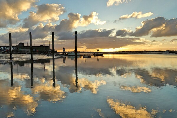Harbour skyscape reflections over Brightlingsea Harbour  Picture Board by Tony lopez