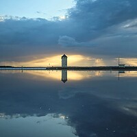 Buy canvas prints of Sunset cloudscape colours and reflections over Brightlingsea tidal pool  by Tony lopez