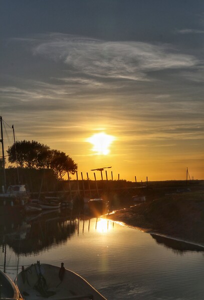 Sunset colours over Blakeney Quay in reflection  Picture Board by Tony lopez