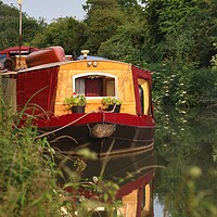 Buy canvas prints of Barge reflections on the canal  by Tony lopez