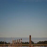 Buy canvas prints of Moon down over the Brightlingsea Hard  in essex  by Tony lopez