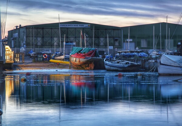 Early morning calm over the Heritage smack Dock in Brightlingsea  Picture Board by Tony lopez