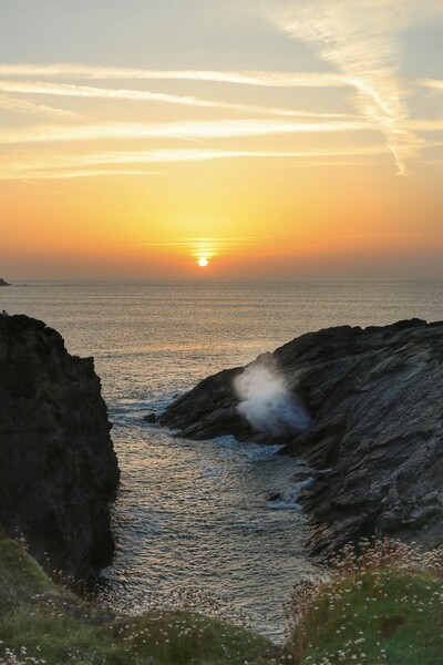 Sunset over Porth headland in cornwall  Picture Board by Tony lopez