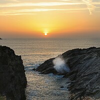 Buy canvas prints of Sunset over Porth headland in cornwall  by Tony lopez