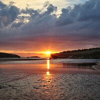 Buy canvas prints of Sunset colours over Porth beach Cornwall  by Tony lopez