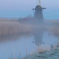 Buy canvas prints of Herringfleet wind pump in the mist by Derek Griffin