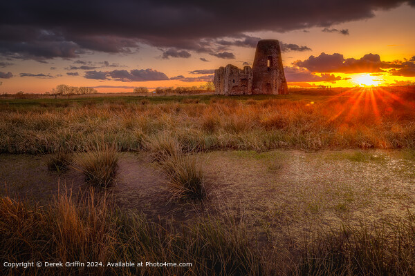 Sunset behind the ruins of St Benet's Abbey Picture Board by Derek Griffin