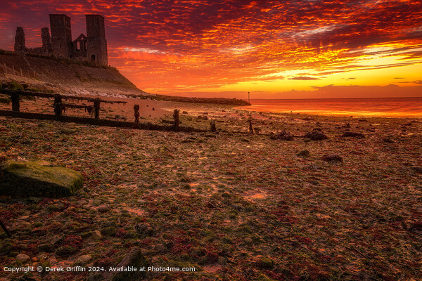 Reculver Towers Sunset Landscape Picture Board by Derek Griffin