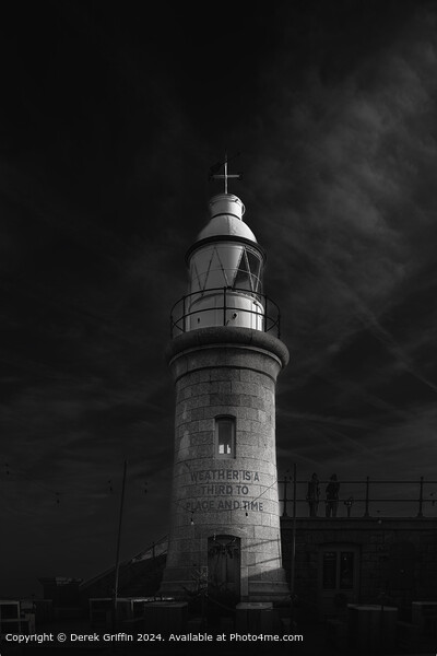 Folkestone Harbour Lighthouse Monochrome Picture Board by Derek Griffin