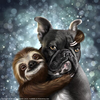 Buy canvas prints of A Frenchie and a Sloth hug by Nicola Duckworth