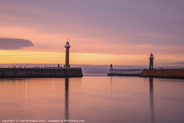 Whitby harbour at sunset Picture Board by Darrell Evans