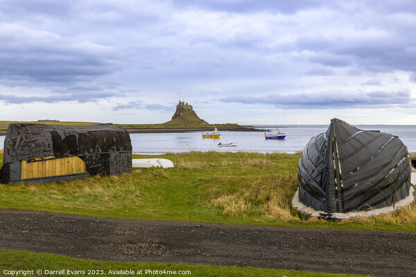 Holy Island Huts and Castle Picture Board by Darrell Evans