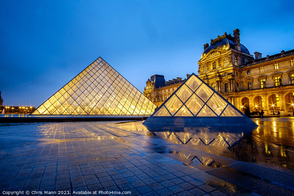 Blue and Gold - Louvre Museum Pyramid "blue hour" Picture Board by Chris Mann
