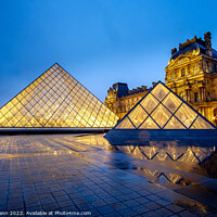 Buy canvas prints of Blue and Gold - Louvre Museum Pyramid "blue hour" by Chris Mann