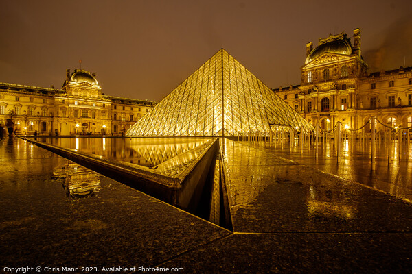 Painted with Gold - Louvre Museum Pyramid Paris Picture Board by Chris Mann