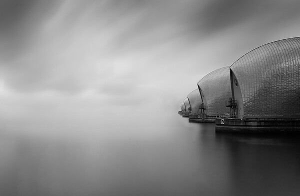 Long exposure of the Thames Barrier Picture Board by Martyn Large