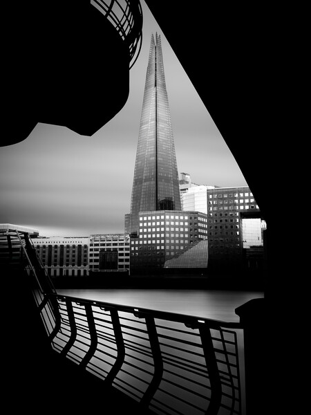Black and white photo of the shard (Prismal) Picture Board by Martyn Large