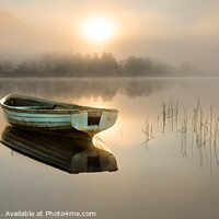 Buy canvas prints of Boat on Loch Venachar at Sunrise by Peter Paterson