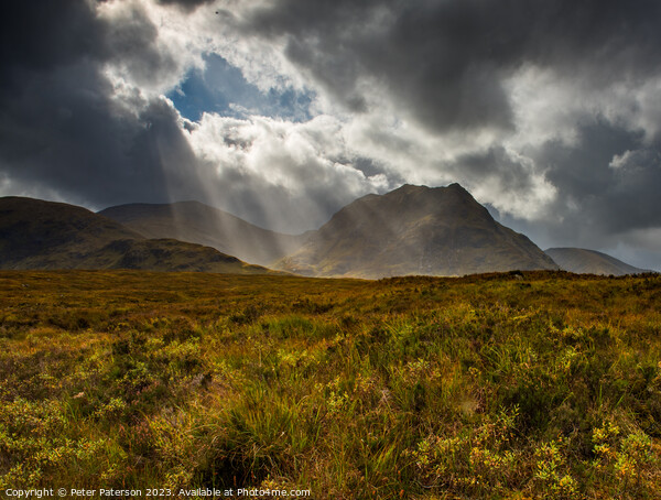 Sunburst over Rannoch Moor Picture Board by Peter Paterson