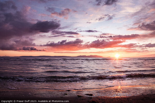 Sunset over Arran from Ayr Beach, Scotland Picture Board by Fraser Duff