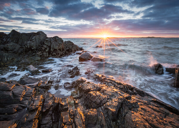 Breaking Waves at Sunset, Kirkcudbright, Scotland Picture Board by Fraser Duff