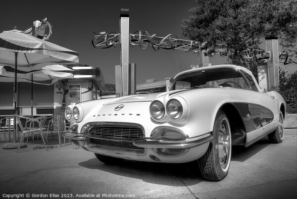 50s Corvette at the diner Picture Board by Gordon Elias