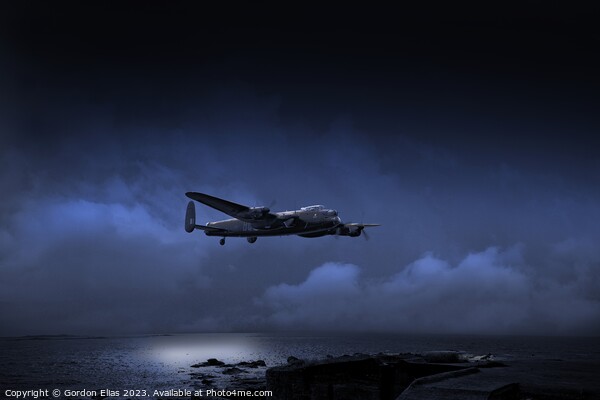 Lancaster Bomber Coasting In at Night Picture Board by Gordon Elias
