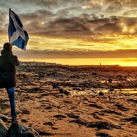 Buy canvas prints of Scottish Flag at Sunrise  by Lowercase b Studio 