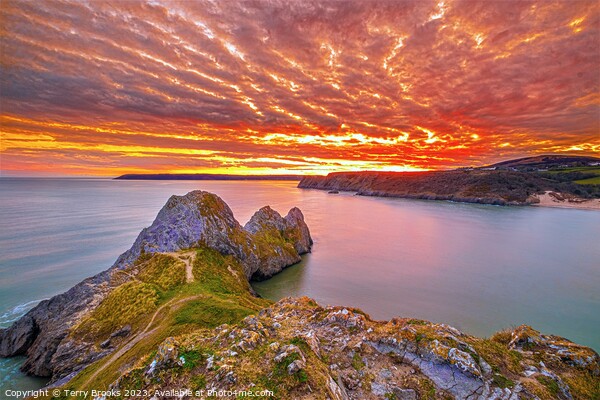 Three Cliffs Bay Sunset Gower Wales Picture Board by Terry Brooks