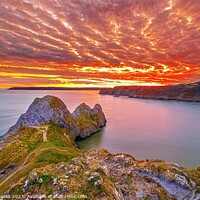 Buy canvas prints of Three Cliffs Bay Sunset Gower Wales by Terry Brooks