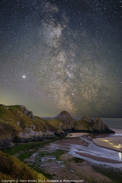 Three Cliffs Bay, Gower, Swansea with the Milky Way Picture Board by Terry Brooks