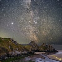 Buy canvas prints of Three Cliffs Bay, Gower, Swansea with the Milky Way by Terry Brooks