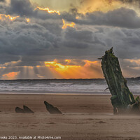 Buy canvas prints of Helvetia Shipwreck  Rhossili Bay and Worm's Head Sunset by Terry Brooks
