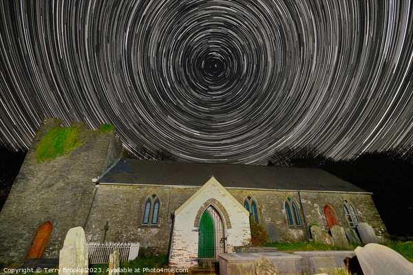 Llangiwg Church Star Trails Picture Board by Terry Brooks